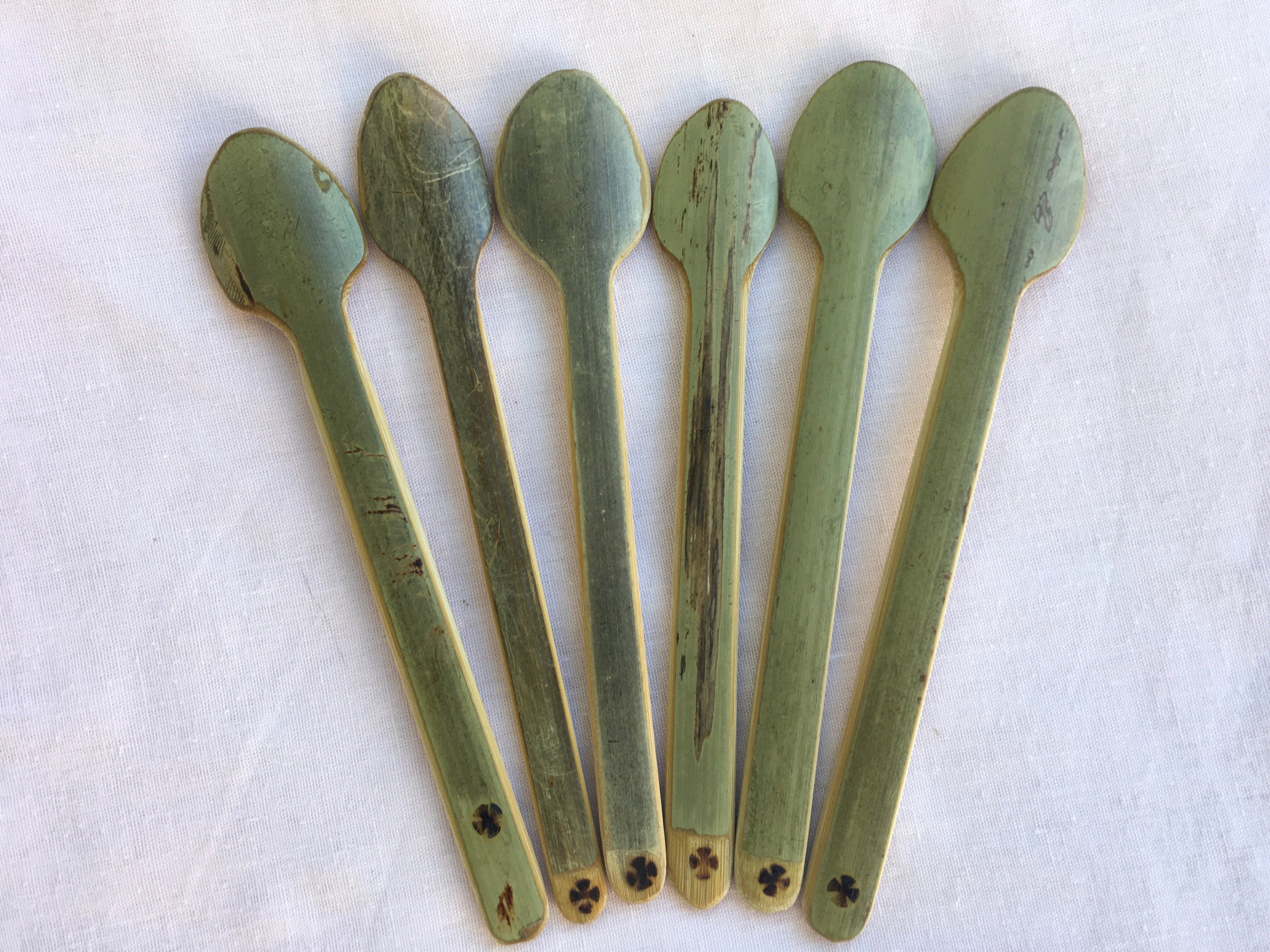 cuillères à soupe en bambou vert 16-18 cm artisanales