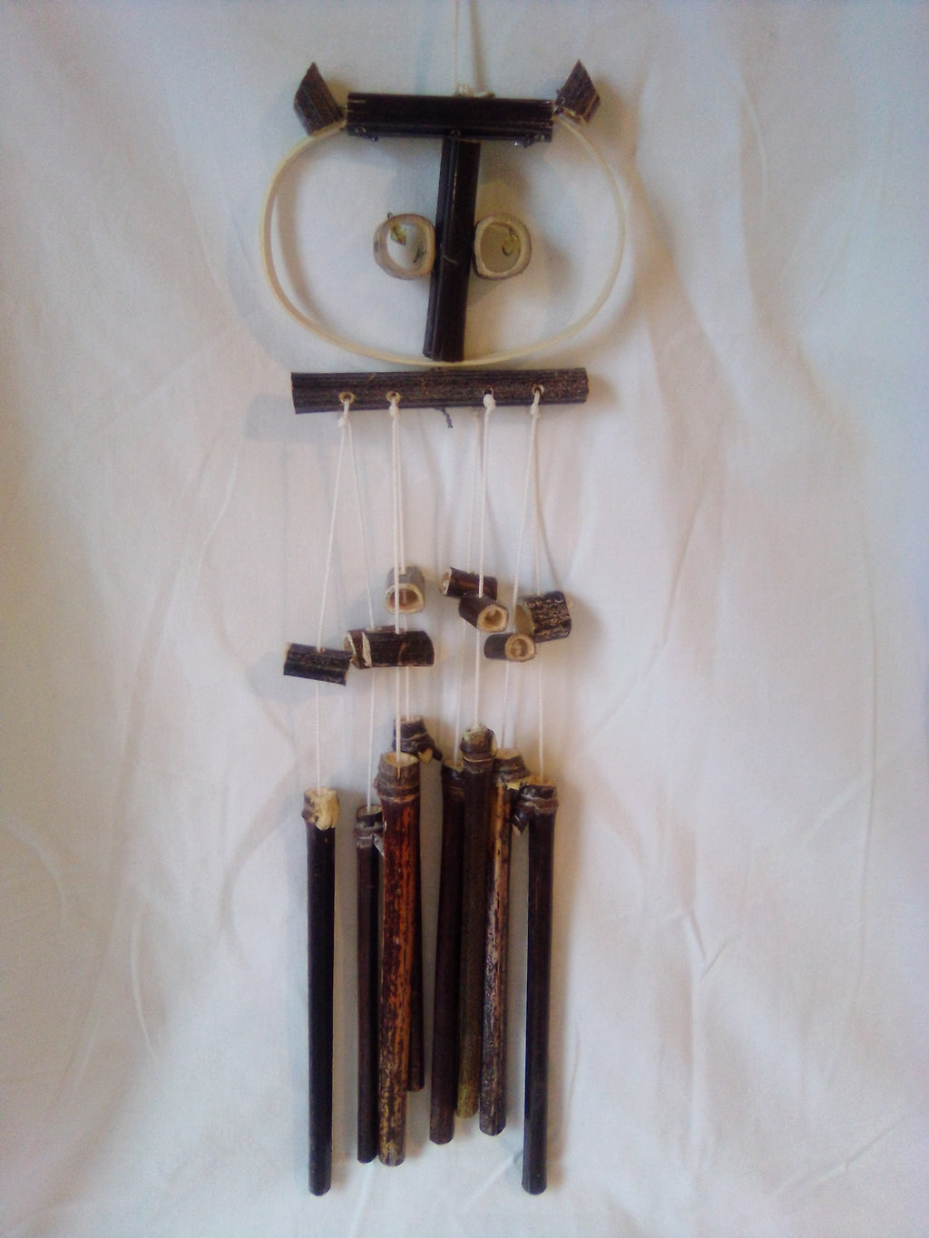 Carillon hibou pour jardin en bambou noir de 40 cm artisanal