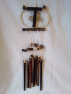 Carillon hibou pour jardin en bambou noir de 40 cm artisanal