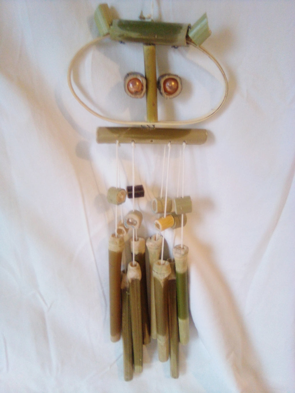 Carillon hibou en bambou vert de 40 cm artisanal