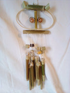 Carillon hibou en bambou vert de 40 cm artisanal