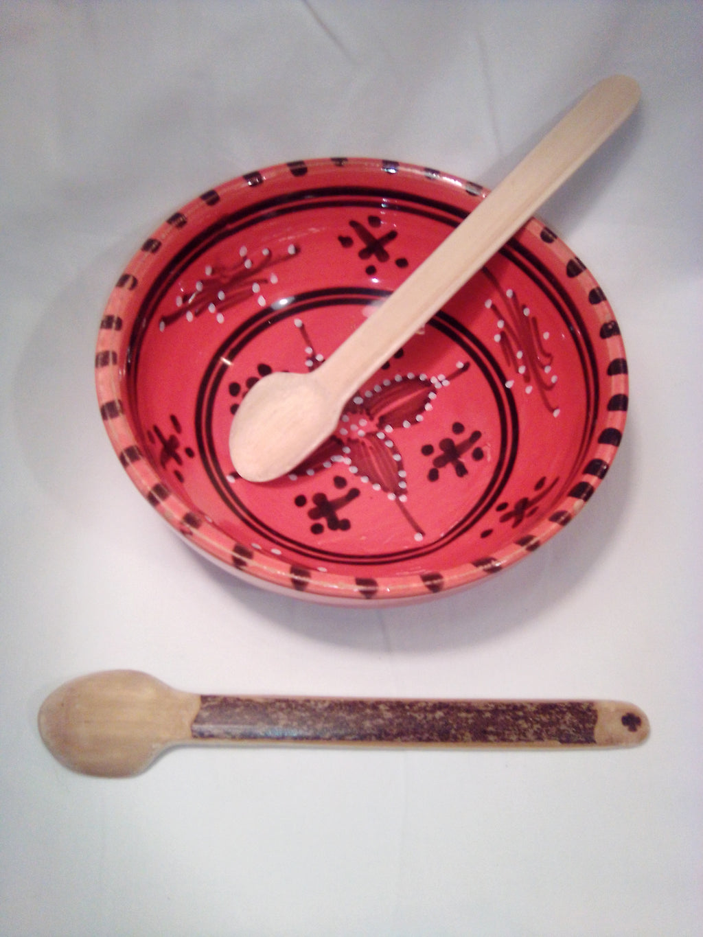 Cuillère à soupe en bambou noir artisanale de 18 cm, estampille e croix, tête pelée