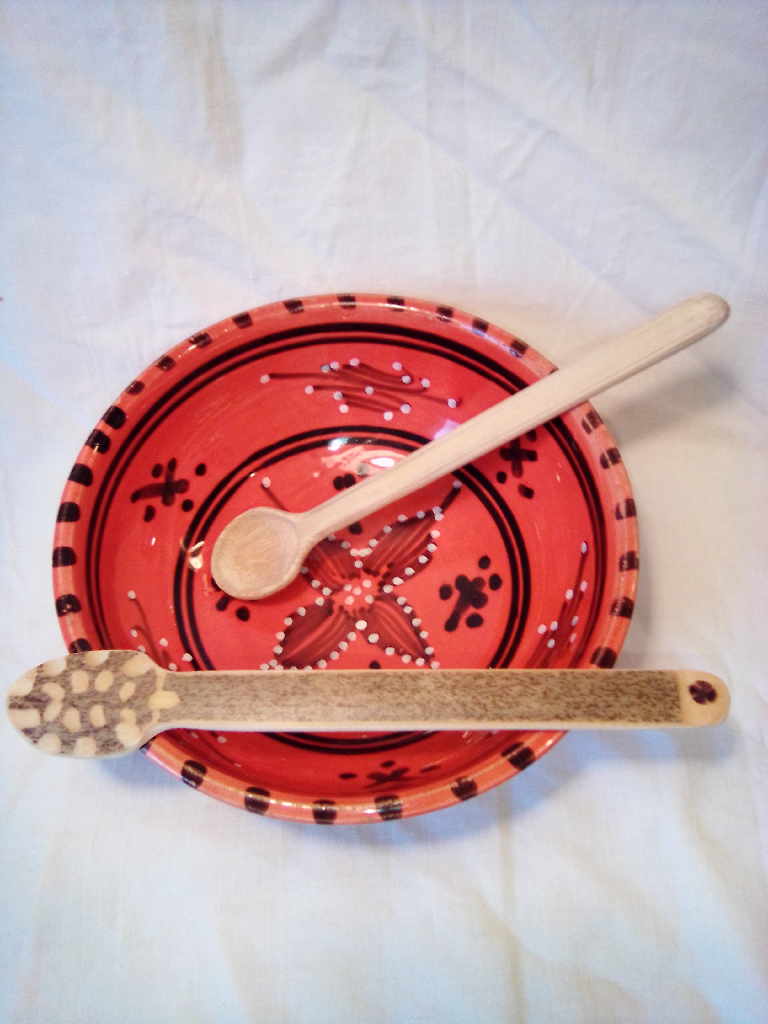 Cuillère à soupe en bambou vert artisanale de 16 cm dessin coccinelle estampillée de la croix