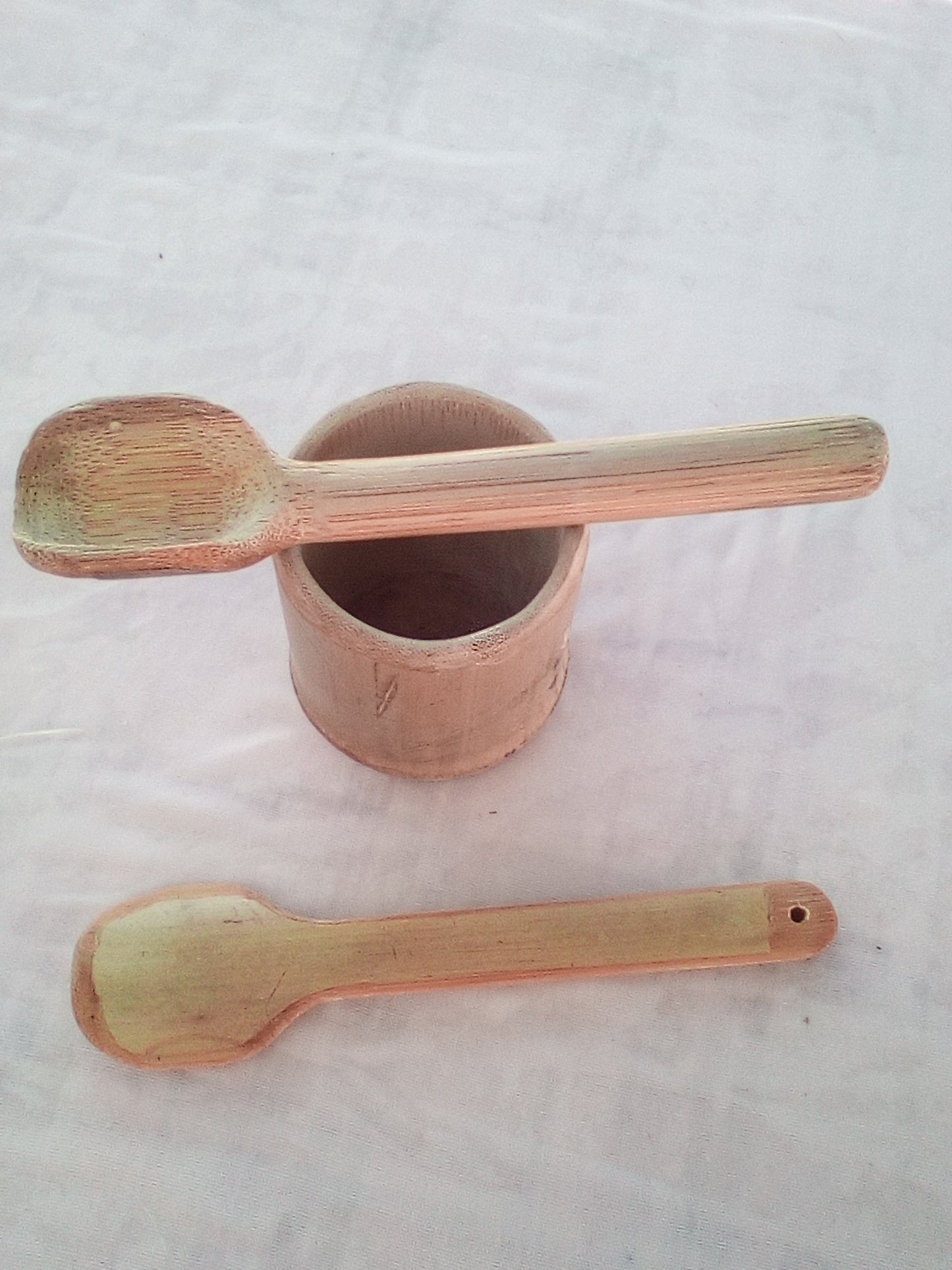 Cuillère à touiller en bambou vert artisanale 8-19 cm à large tête