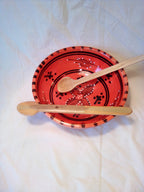 Fine cuillère à soupe en bambou vert  artisanale de 16 cm estampillée de la croix