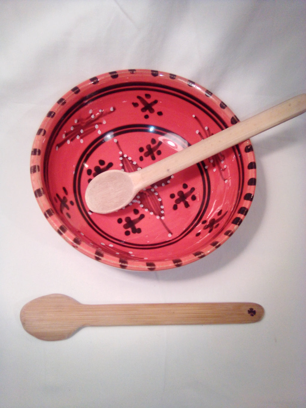 Grosse cuillère à soupe en bambou vert artisanale de 18 cm, estampille en croix, pelée