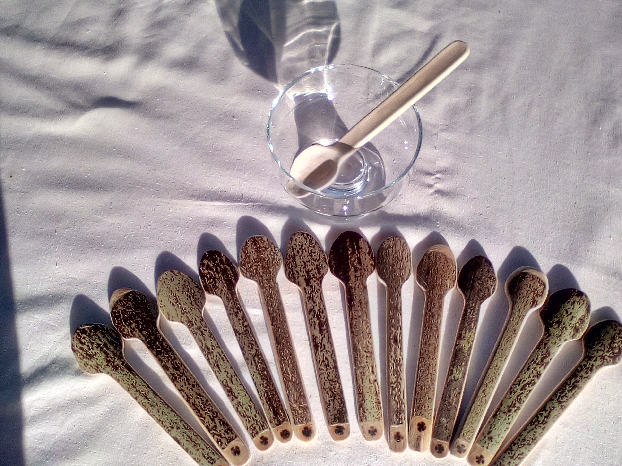 PETITES CUILLERES EN BAMBOU NOIR OU VERT ARTISANALE 14-15 cm