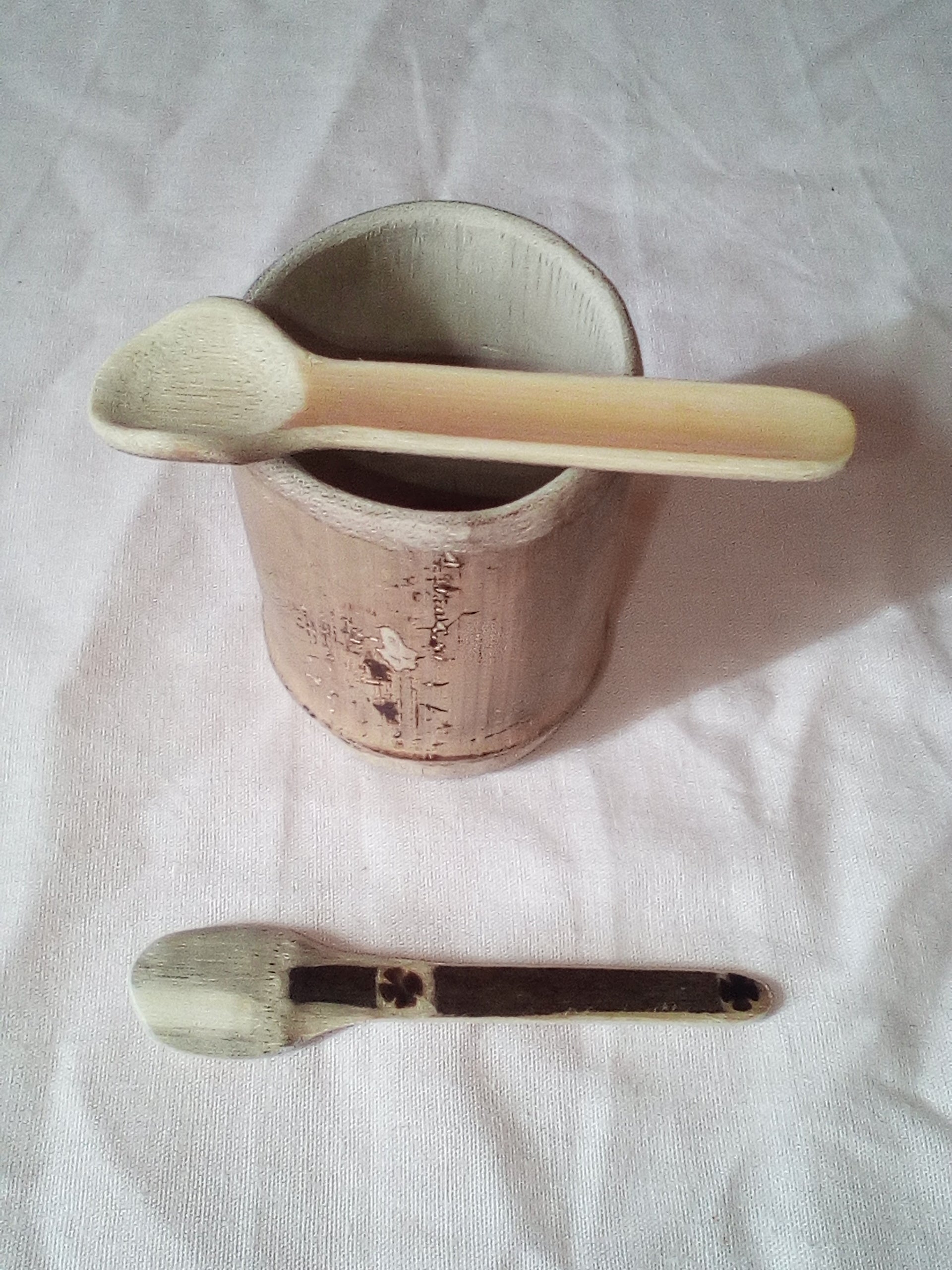 Cuillère en bambou noir artisanale 9-10 cm estampille