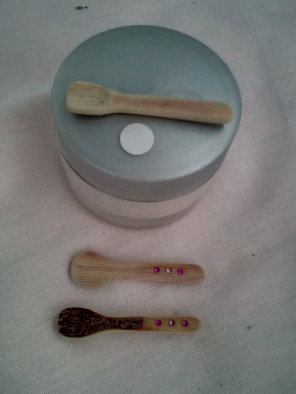 Spatule à maquillage en bambou noir artisanale 4-5 cm 3 strass rose rose clair rose