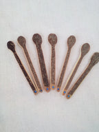 Cuillère en bambou nir 6-7 cm strass bleu