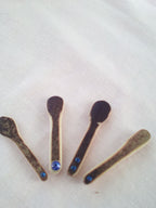 cuillere a maquillage en bambou strass bleu 3-4 cm